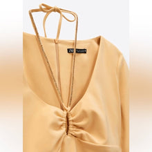 Load image into Gallery viewer, Zara Draped Wrap Jeweled Bow Tie Keyhole Long Sleeve Mini Dress (Small)
