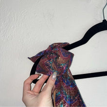 Load image into Gallery viewer, Song of Style Revolve One Shoulder Bow Metallic Rainbow Ruched Mini Dress
