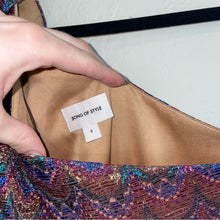 Load image into Gallery viewer, Song of Style Revolve One Shoulder Bow Metallic Rainbow Ruched Mini Dress
