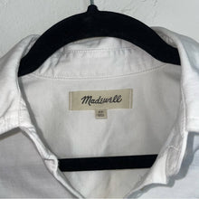 Load image into Gallery viewer, Madewell Seamed Courier Tie Waist Button-Down White Denim Mini Shirt Dress (XS)
