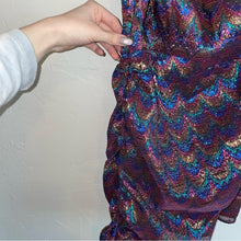 Load image into Gallery viewer, Song of Style Revolve One Shoulder Bow Metallic Rainbow Ruched Mini Dress
