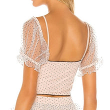 Load image into Gallery viewer, Majorelle Revolve Evan Corset Sheer Puff Sleeve Polka Dot Cropped Top (Medium)
